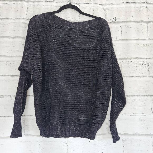 All Saints Sweaters - AllSaints Women Black Sheer Open Knit Elle Metallic Pullover Size XS